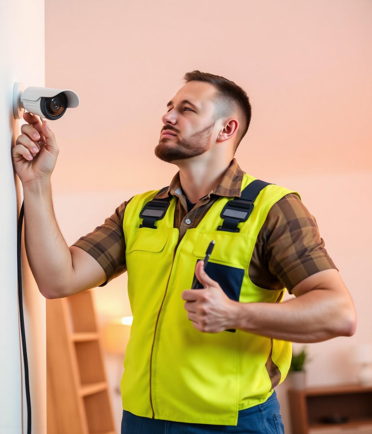 ALOOB technician installing a security camera